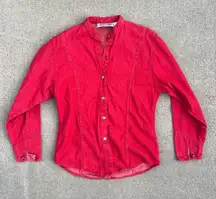 Vintage 90s Wrangler western wear red button up long sleeve pioneer style shirt