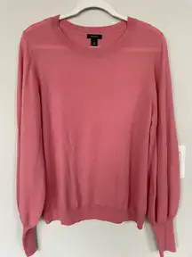 Halogen Women Crew Neck Sweater long Sleeve Pink 50% Merino Wool Size 1 Very New