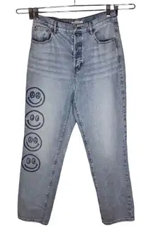 Pac Sun Womens Dad Jean Smiley Face Distressed High Waist Size 30 Grunge‎ Denim