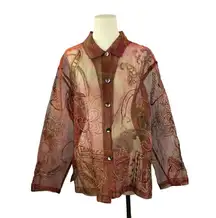 Chicos Sheer Embroidered Button-Up Jacket Size 3
