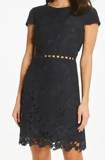 Sam Edelman Navy‎ Lace Cap Sleeve Sheath Dress Cutout Waist