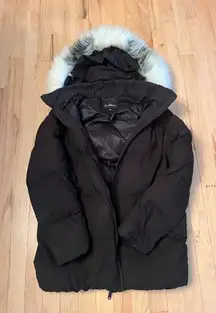 Sam Edelman black puffer coat with faux fur hood