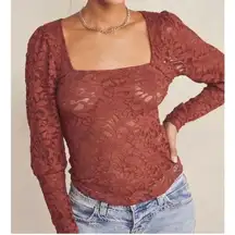 Free People x REVOLVE Long Distance Layering Top – Brown Lace – Size Medium