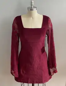 x Smak Parlour Burgundy Bell Sleeve Corduroy Mini Dress- Size XS