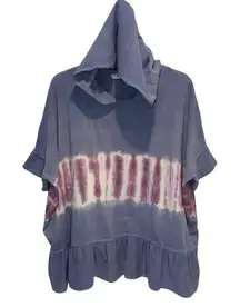 Jade By Jane Womens‎ Tie Dye Hoodie Ruffle Dolman Sleeve Shirt Blue Size Large