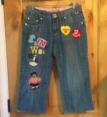 TEENIE WEENIE Embellished Patches Blue Jean Capris EUC 6 Rare HTF