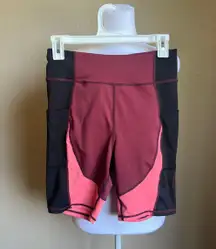 color block matron pink black side pockets spandex shorts | medium