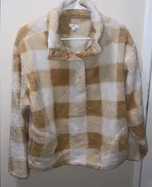 dip Tan and Cream Plaid Teddy Jacket size L