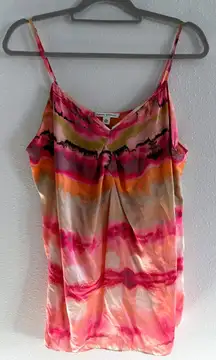Vintage Banana Republic Silk Babydoll Tank Womens XL Pink Yellow Y2K Cocktail