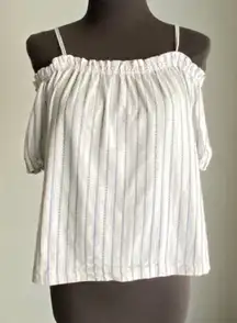 H&M sz S white cotton off‎ shoulder stripe summer cottage blouse