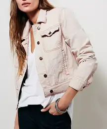 Free People Nude Pink Beige Tan Cropped Jean Denim Jacket Size S Small 2 4 6 EUC