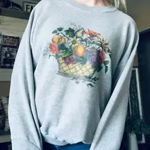 Vintage Lee Sport Gray Sunflower Floral Bouquet Crewneck Sweatshirt