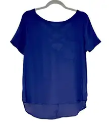 Lily White Navy Cross Back Short Sleeve Blouse