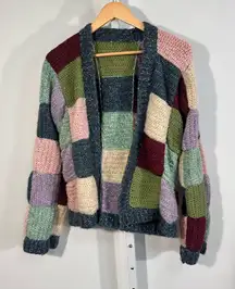 handmade crochet patchwork cardigan multicolor pastel cottagecore knit small