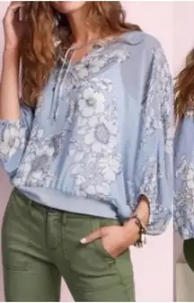 CAbi Sirena flowy floral semi sheer bubble hem blouse