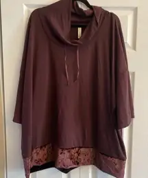 Cacique 26/28 Burgundy Cowl Neck Pullover Velour Hem Comfort Loungewear Cozy Tra