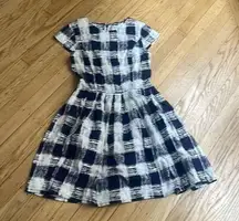 People tree organic cotton blue and whit plaid dress size 8