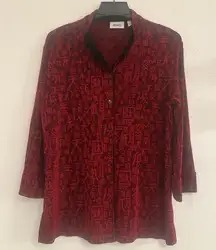 Chicos Travelers Womens Size‎ 1 US 3 Shirt Chinese Kanji Mandarin Collar Slinky