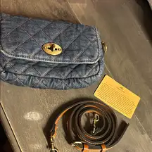 Patricia Nash Quilted Denim Bonny crossbody w adjustable leather strap