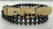 Black Beaded Belt Gold Tone Buckle Statement Small (S) ✨