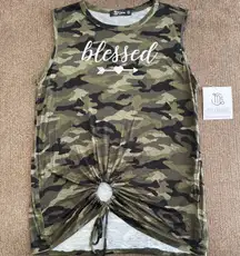 Camo Sleeveless O Ring “Blessed” Top