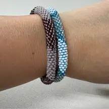 Blue Purple Glass Bead Stretch Bracelet Set of Two Womens Jewelry