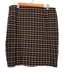 J.Jill Ponte Pencil Skirt Plaid‎ Brown Career Work Office Casual Large Petite