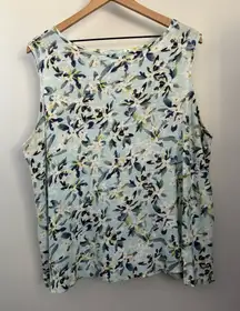J.Jill 2X Love Linen Mint White Floral Print Tank Spring Resort Vacation Beach