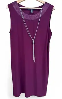 R&M Richards Petite Dress Womens Size 12P Purple Sleeveless Tunic Necklace