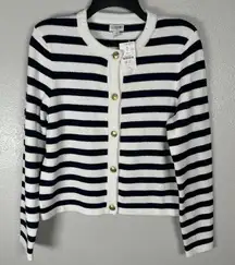 NEW J Crew Size Small Cotton Cardigan Sweater Lady Jacket Knit Navy Blue Striped