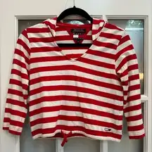 Tommy Hilfiger Jeans Crop Sweatshirt Size S Small Red White Striped Retro Y2K