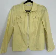 Chico's  Womens Cotton Blend Lemon  Yellow Zip Up Windbreaker Jacket size 0