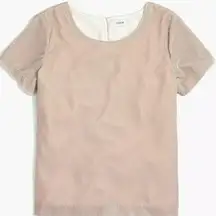 J. Crew Light Blush Pink Warm Pebble Velvet Short Sleeve Blouse