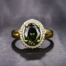 18K Gold Plated Adjustable Birthstone Crystal Green Peridot Ring for Women