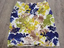 Pendleton Plus 14 Linen Blend Abstract Floral Leaf Green Blue Pencil Skirt