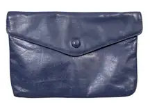 Albi Vintage Women's Blue Leather Envelope Clutch Bag