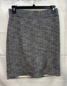 Ann Taylor LOFT women's black cream tweed cotton stretch business attire skirt 8