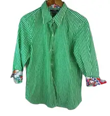 Chaps L Ralph Lauren Kelley Green Stripe Oxford Top