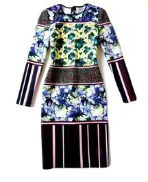 Clover Canyon Floral Collage Long Sleeve Neoprene Stretch Scuba Sheath Dress XS