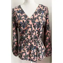 J. Crew • Pinkish Peach Floral Wrap Blouse