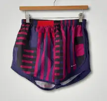 Pink Red Purple & Black Funky Geometric Patterned Dri-Fit Athletic Pull On Shorts