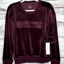 Calvin Klein  Velvet Logo Crew Neck Sweatshirt Maroon LG NWT