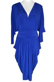 Royal Cobalt Blue Long Sleeve Ruched Cinched Waist Dress Size 2X