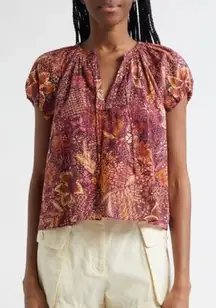Ulla Johnson Issa Mixed Print Cotton Blend Top in Odessa 0 NWT Floral Red Orange