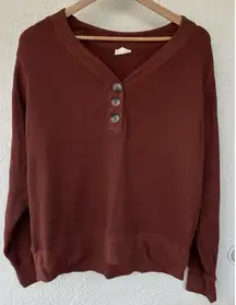 Pact Thermal Waffle Weave Henley Shirt M Mauve Long Sleeve Organic V Neck Thick