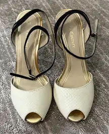 Juicy Couture Black and Cream Peep-Toe Heels