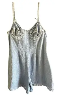 Vintage Jordache Women's Blue Bustier Denim Romper Size L 90s Y2K