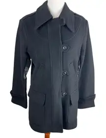DDCLAB Black Wool Blend Coat Leather Accents Made in Italy Size Small (est)