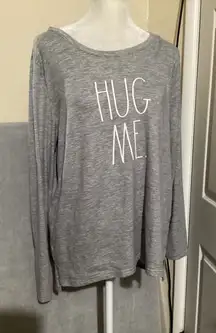 Rae Dunn Hug Me Gray Long Sleeve Top Women's Size L Polyester Spandex