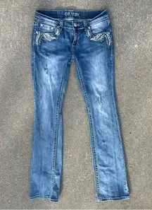 Grace in LA Bling Embellished Boot Cut Jeans distressed 27x33